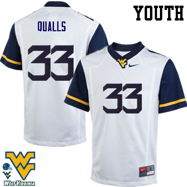 Youth #33 Quondarius Qualls West Virginia Mountaineers College Football Jerseys-White - Click Image to Close